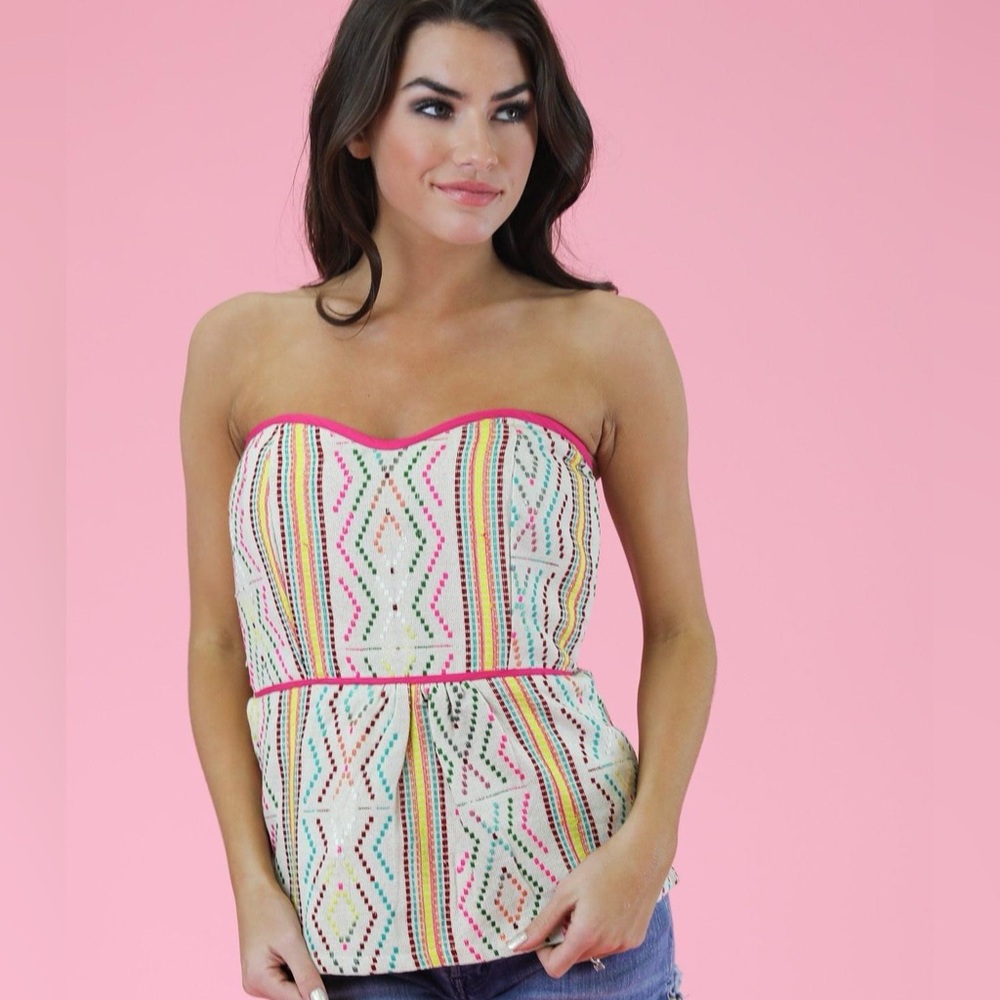 Judith March Aztec Strapless Peplum Top - NWOT - Size Medium